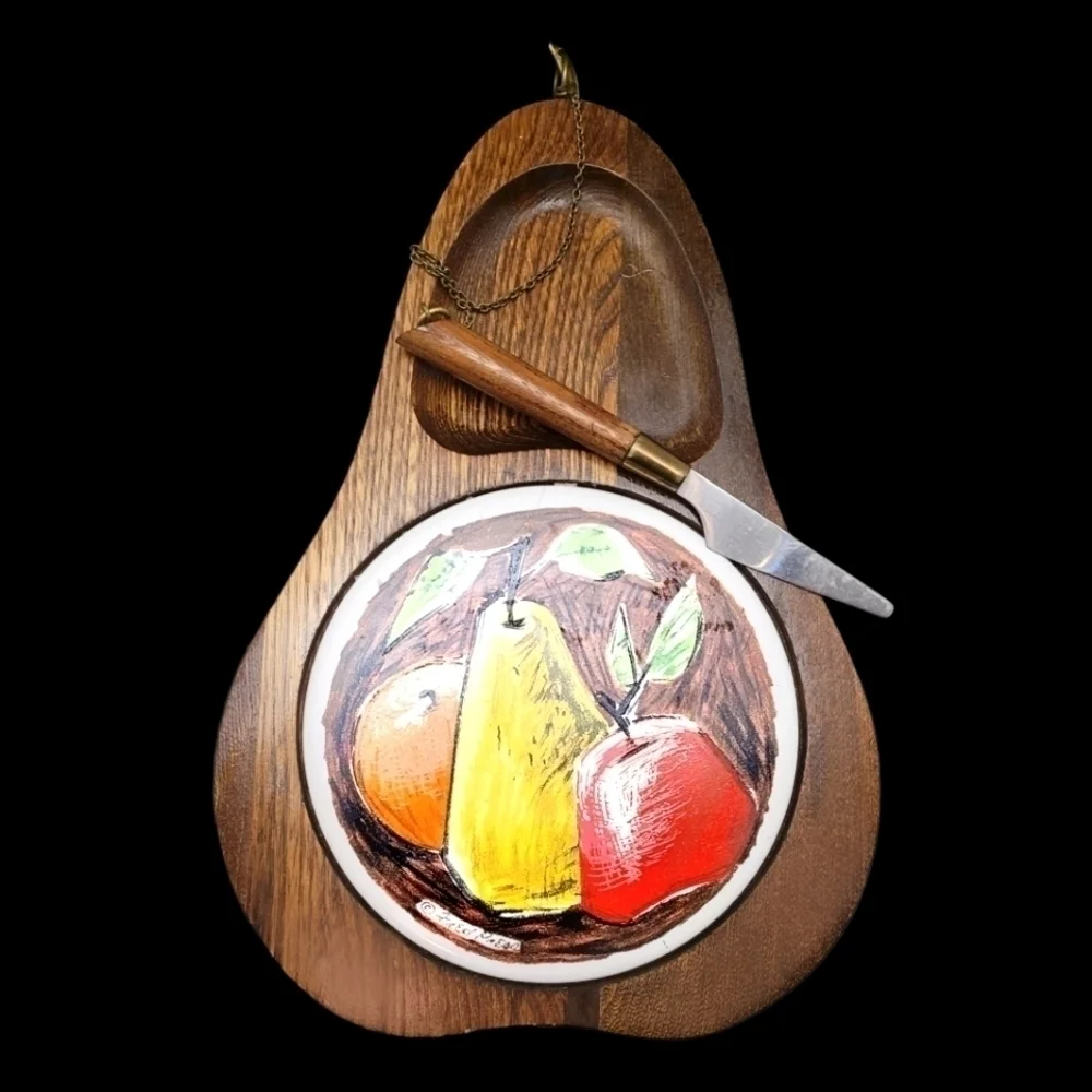 1950s Vintage Fred Press Teak Sere wood Japan cheese charcuterie board w knife